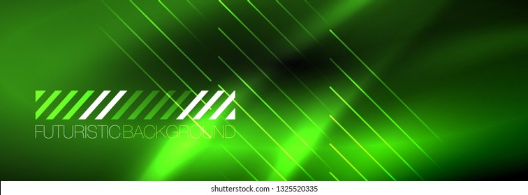 Líneas tecno brillantes neón, plantilla de fondo abstracto de alta tecnología futurista con líneas. Ilustración del vector