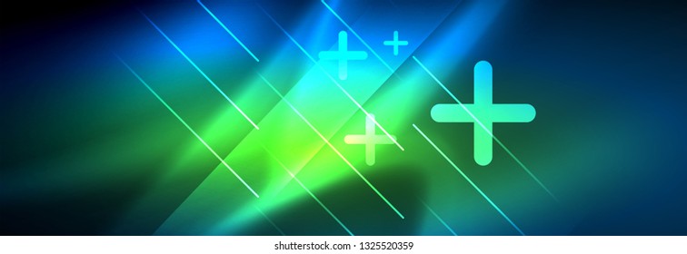 Neon glowing techno lines, hi-tech futuristic abstract background template with lines. Vector illustration