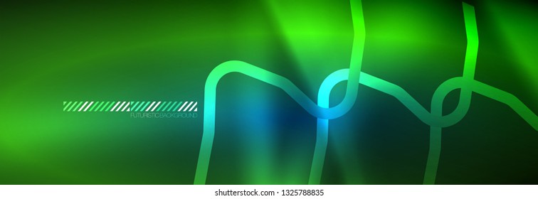Neon glowing techno lines, hi-tech futuristic abstract background template with square shapes