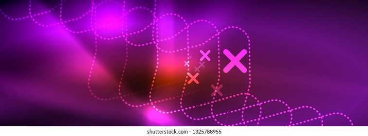 Neon glowing techno lines, hi-tech futuristic abstract background template with square shapes