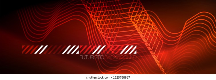 Líneas tecno brillantes de neón, plantilla de fondo abstracto de alta tecnología futurista con formas cuadradas