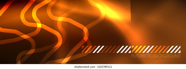 Neon glowing techno lines, hi-tech futuristic abstract background template with square shapes