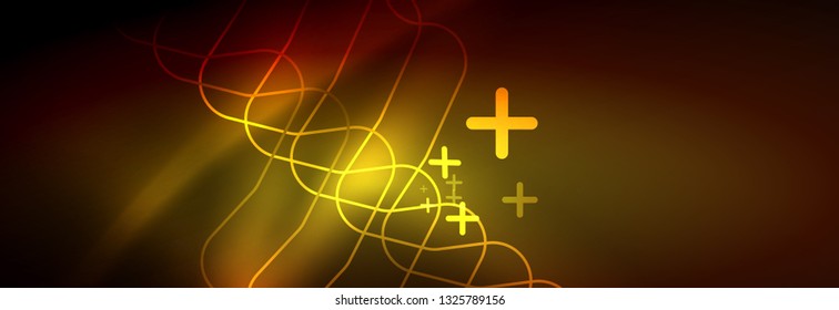 Neon glowing techno lines, hi-tech futuristic abstract background template with square shapes