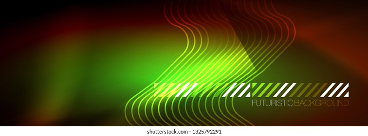 Neon glowing techno lines, hi-tech futuristic abstract background template with square shapes