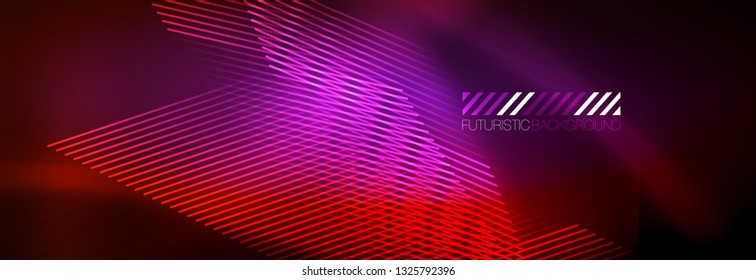 Neon glowing techno lines, hi-tech futuristic abstract background template with lines. Vector illustration