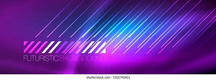 Neon glowing techno lines, hi-tech futuristic abstract background template with lines. Vector illustration