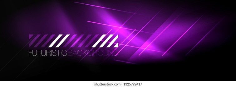 Neon glowing techno lines, hi-tech futuristic abstract background template with lines. Vector illustration