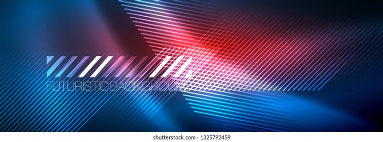 Neon glowing techno lines, hi-tech futuristic abstract background template with lines. Vector illustration