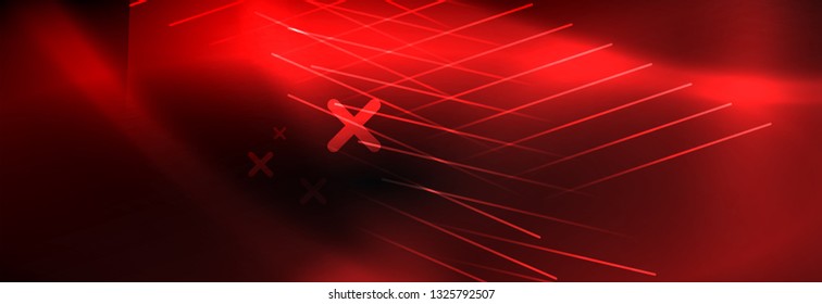 Neon glowing techno lines, hi-tech futuristic abstract background template with lines. Vector illustration