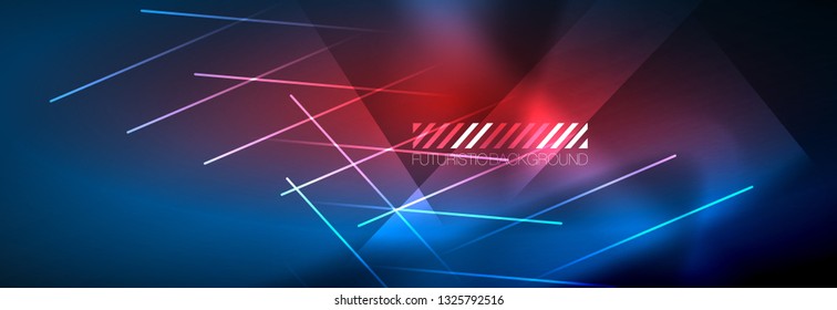 Líneas tecno brillantes neón, plantilla de fondo abstracto de alta tecnología futurista con líneas. Ilustración del vector