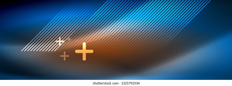 Neon glowing techno lines, hi-tech futuristic abstract background template with lines. Vector illustration