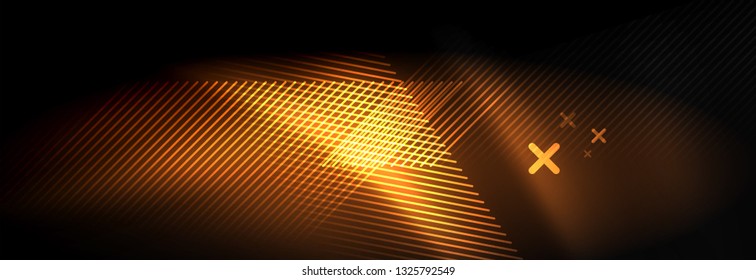 Neon glowing techno lines, hi-tech futuristic abstract background template with lines. Vector illustration