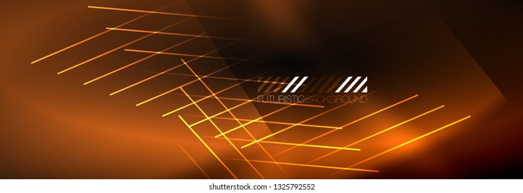 Neon glowing techno lines, hi-tech futuristic abstract background template with lines. Vector illustration