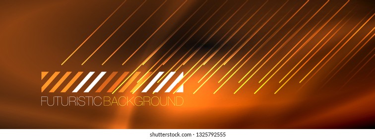Líneas tecno brillantes neón, plantilla de fondo abstracto de alta tecnología futurista con líneas. Ilustración del vector