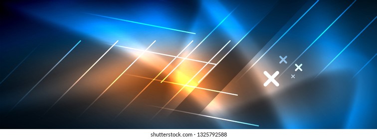 Neon glowing techno lines, hi-tech futuristic abstract background template with lines. Vector illustration