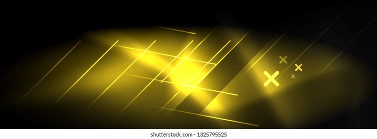 Líneas tecno brillantes neón, plantilla de fondo abstracto de alta tecnología futurista con líneas. Ilustración del vector