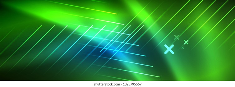 Líneas tecno brillantes neón, plantilla de fondo abstracto de alta tecnología futurista con líneas. Ilustración del vector