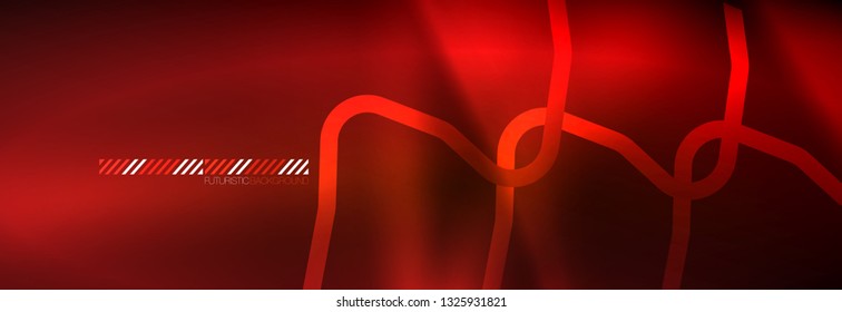 Neon glowing techno lines, hi-tech futuristic abstract background template with square shapes