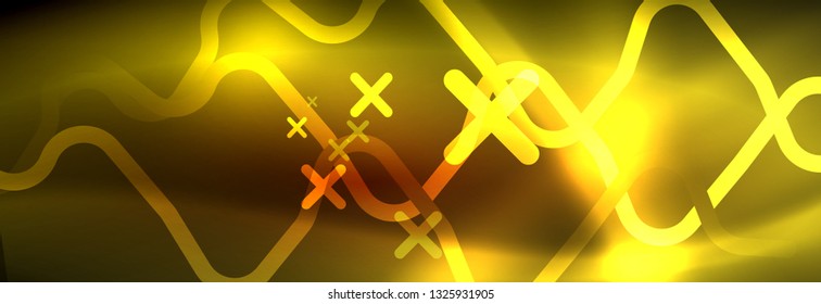 Neon glowing techno lines, hi-tech futuristic abstract background template with square shapes