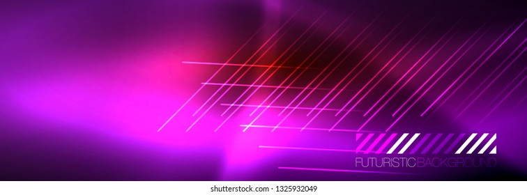 Neon glowing techno lines, hi-tech futuristic abstract background template with lines. Vector illustration