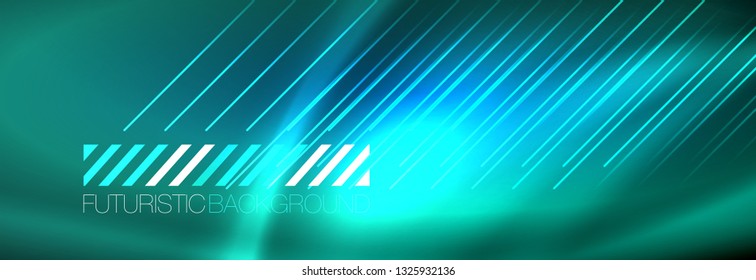 Neon glowing techno lines, hi-tech futuristic abstract background template with lines. Vector illustration