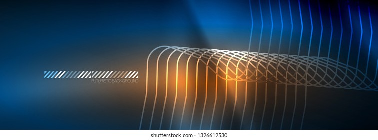 Líneas tecno brillantes de neón, plantilla de fondo abstracto de alta tecnología futurista con formas cuadradas