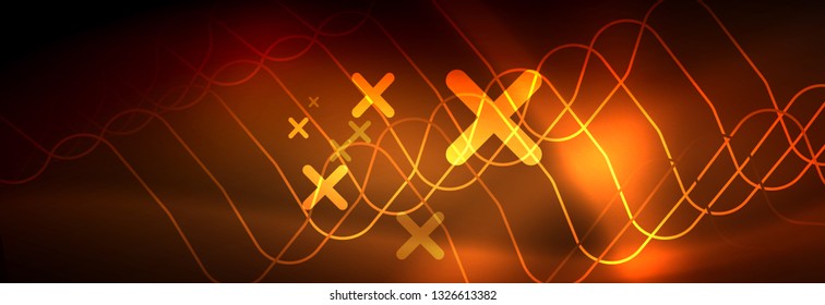 Neon glowing techno lines, hi-tech futuristic abstract background template with square shapes