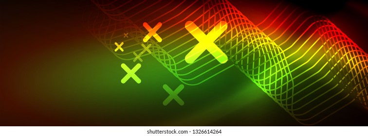 Neon glowing techno lines, hi-tech futuristic abstract background template with square shapes