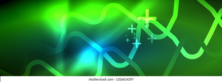 Neon glowing techno lines, hi-tech futuristic abstract background template with square shapes