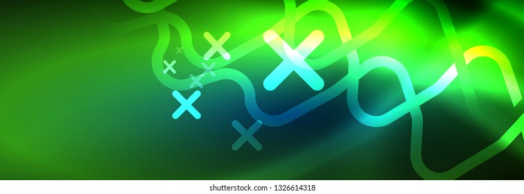 Neon glowing techno lines, hi-tech futuristic abstract background template with square shapes