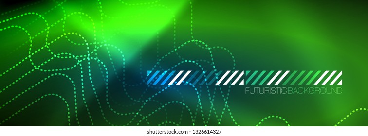 Neon glowing techno lines, hi-tech futuristic abstract background template with square shapes