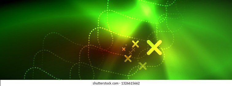 Neon glowing techno lines, hi-tech futuristic abstract background template with square shapes