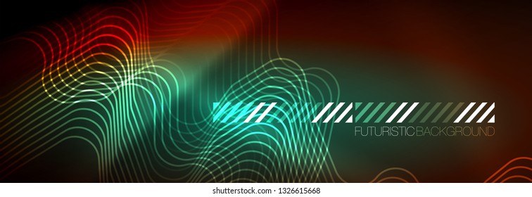 Neon glowing techno lines, hi-tech futuristic abstract background template with square shapes