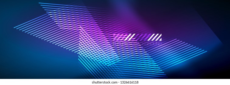 Neon glowing techno lines, hi-tech futuristic abstract background template with lines. Vector illustration