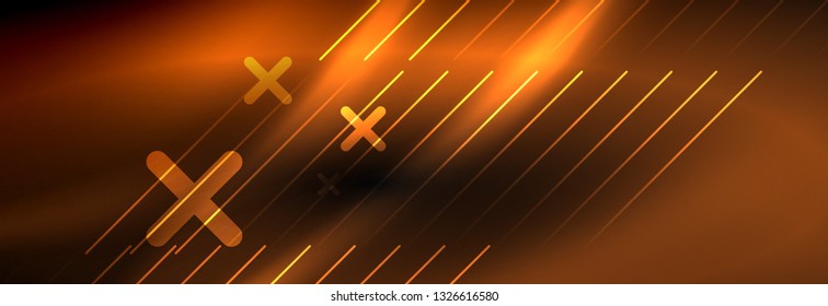 Neon linhas de tecno brilhantes, modelo de fundo abstrato futurista de alta tecnologia com linhas. Ilustração vetorial