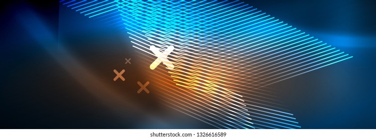 Neon glowing techno lines, hi-tech futuristic abstract background template with lines. Vector illustration