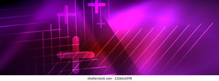 Líneas tecno brillantes neón, plantilla de fondo abstracto de alta tecnología futurista con líneas. Ilustración del vector