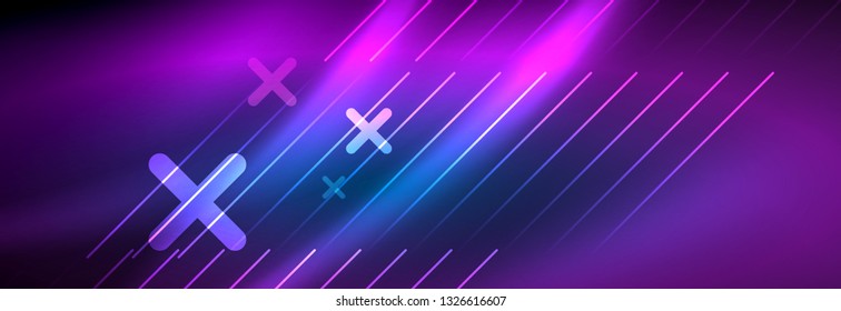 Neon glowing techno lines, hi-tech futuristic abstract background template with lines. Vector illustration