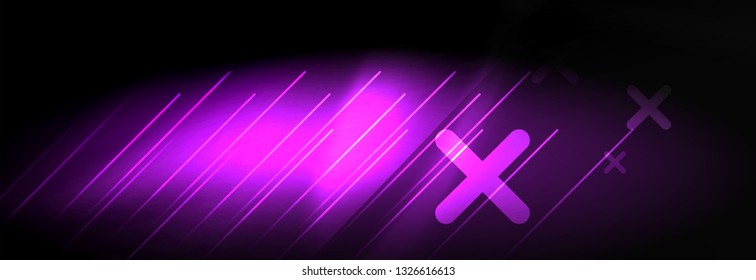 Neon glowing techno lines, hi-tech futuristic abstract background template with lines. Vector illustration