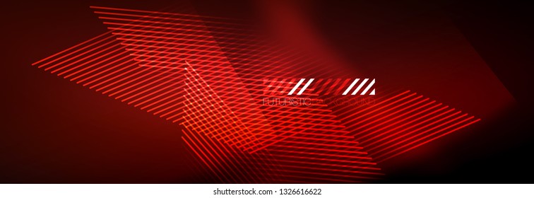 Neon glowing techno lines, hi-tech futuristic abstract background template with lines. Vector illustration