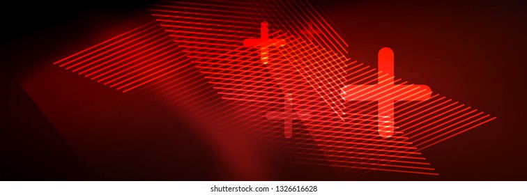 Líneas tecno brillantes neón, plantilla de fondo abstracto de alta tecnología futurista con líneas. Ilustración del vector