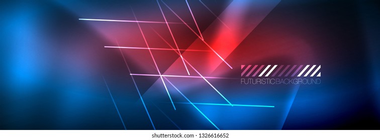 Neon glowing techno lines, hi-tech futuristic abstract background template with lines. Vector illustration