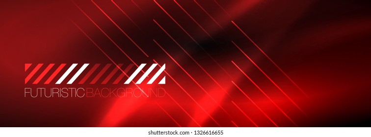Líneas tecno brillantes neón, plantilla de fondo abstracto de alta tecnología futurista con líneas. Ilustración del vector