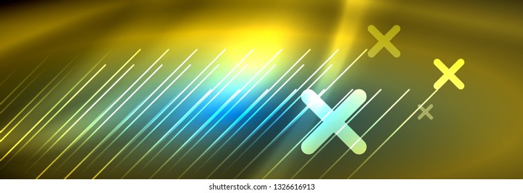 Líneas tecno brillantes neón, plantilla de fondo abstracto de alta tecnología futurista con líneas. Ilustración del vector