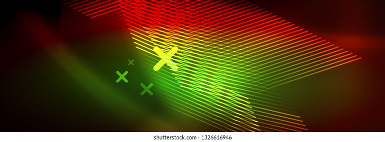 Neon glowing techno lines, hi-tech futuristic abstract background template with lines. Vector illustration