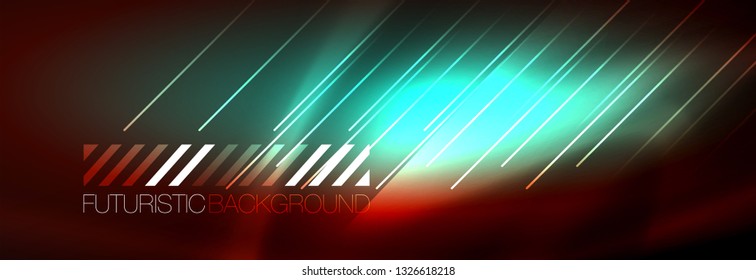 Líneas tecno brillantes neón, plantilla de fondo abstracto de alta tecnología futurista con líneas. Ilustración del vector