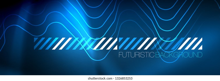 Neon glowing techno lines, hi-tech futuristic abstract background template with square shapes