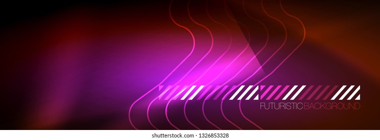 Neon glowing techno lines, hi-tech futuristic abstract background template with square shapes