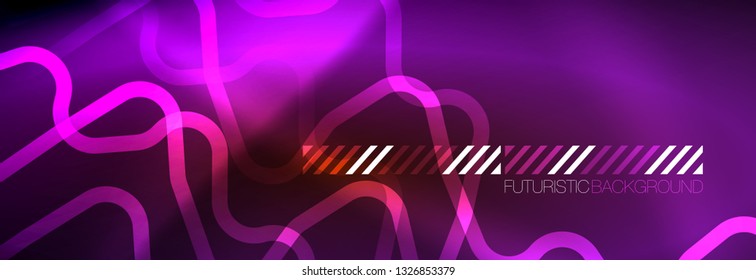 Neon glowing techno lines, hi-tech futuristic abstract background template with square shapes