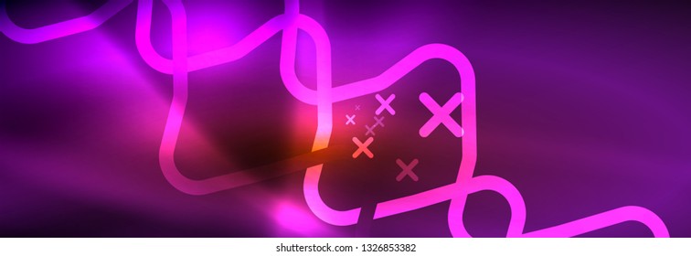 Neon glowing techno lines, hi-tech futuristic abstract background template with square shapes